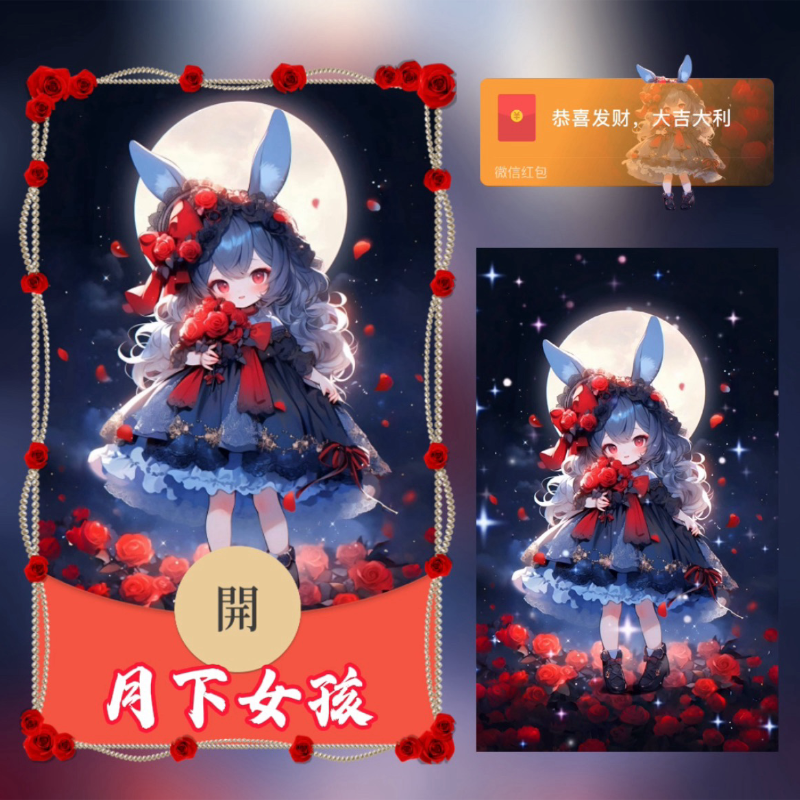 【红包封面】月下女孩