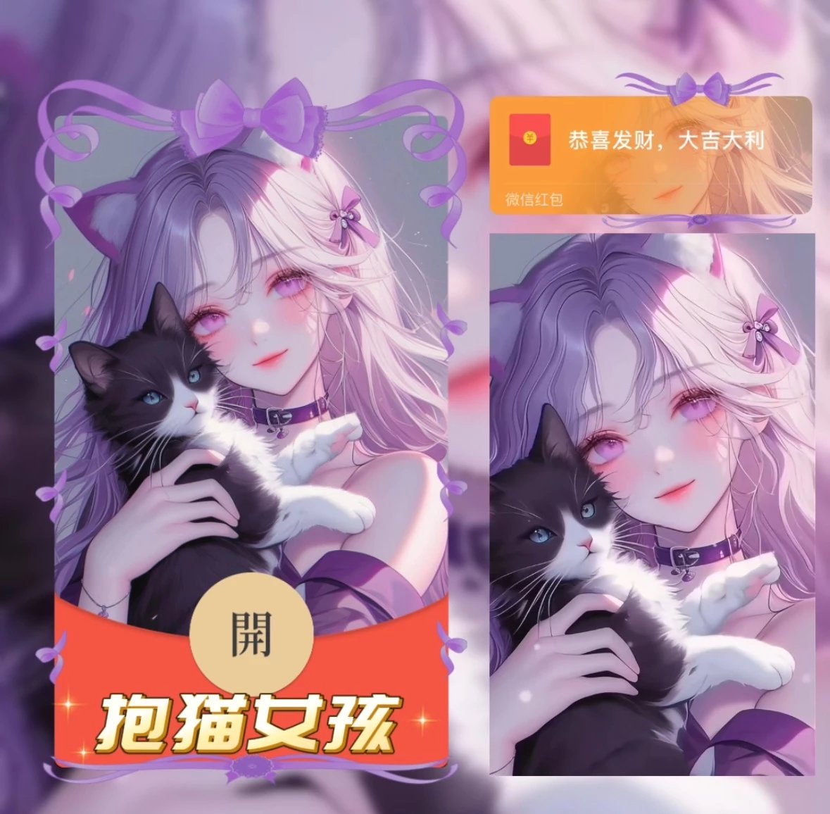 【红包封面】抱猫女孩/异形动态
