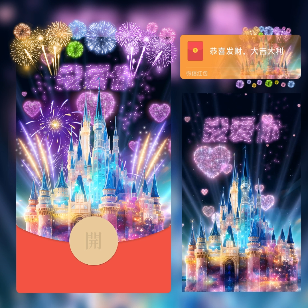 【红包封面】520浪漫爱情烟花城堡