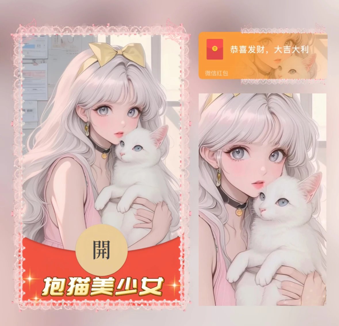【红包封面】抱猫美少女