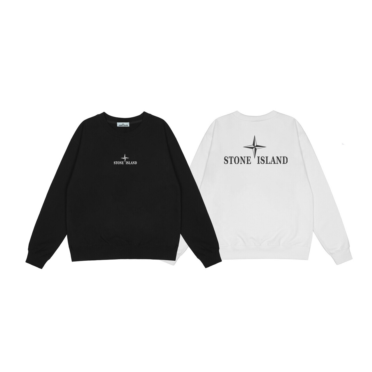  纯棉华棉350克Stone Island石头岛前后logo印花男女宽松休闲圆领卫衣 黑色 白色