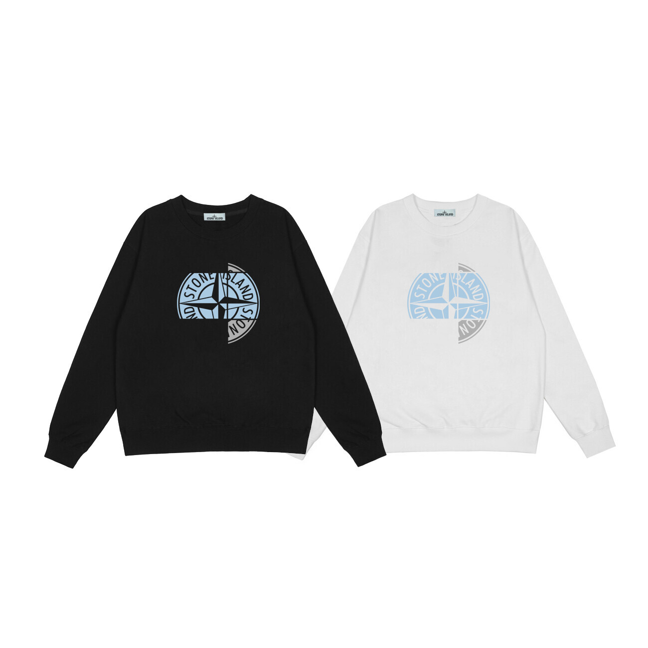  纯棉华棉350克Stone lsland/石头岛秋冬新款胸前破碎大罗盘印花图案圆领卫衣 黑色 白色