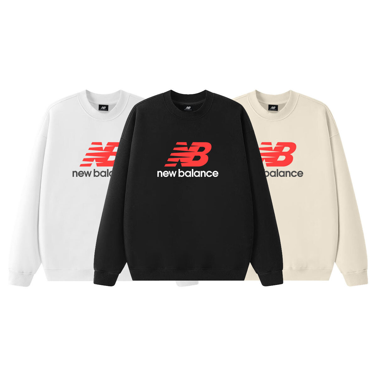  纯棉华棉350克New Balance SS25 NB纯色Logo红标字母圆领印花套头休闲毛圈卫衣 男女同款 颜色： 白色 黑色