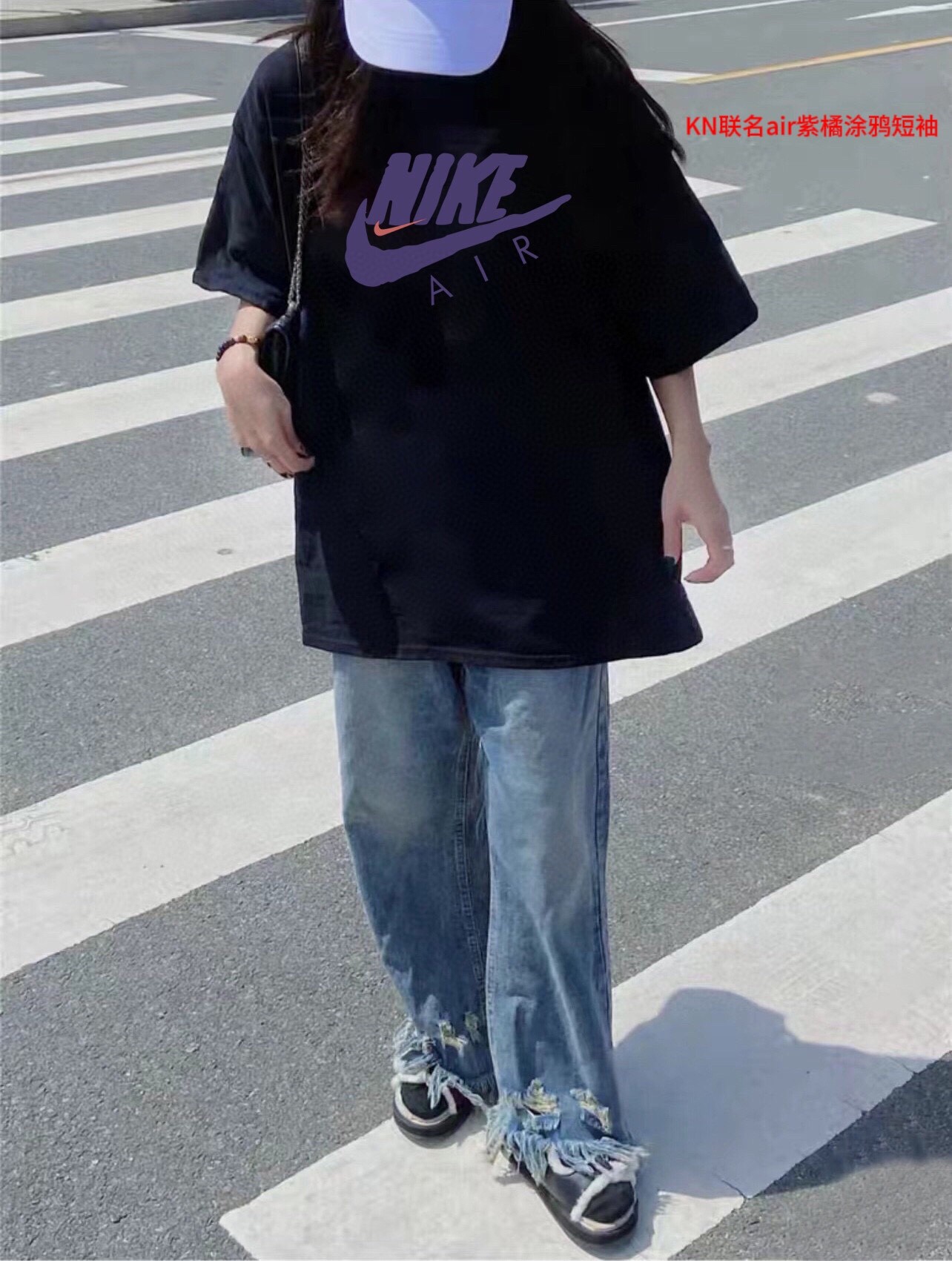 KN联名air紫橘涂鸦短袖品质保证男女同款 情侣款