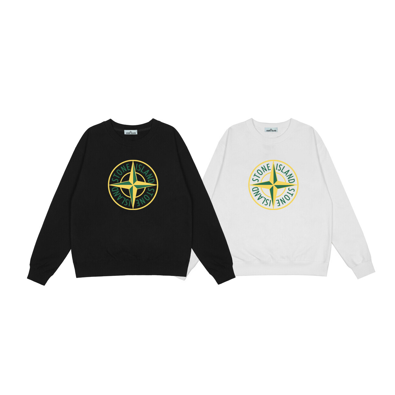  纯棉华棉350克Stone lsland/石头岛秋冬新款罗盘印花图案圆领卫衣 黑色 白色