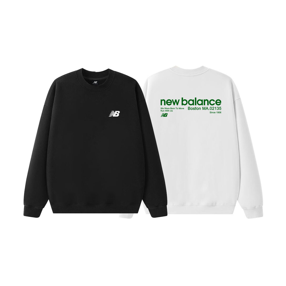  纯棉华棉350克 美式复古休闲纯色字母印花NB胸前小LOGO圆领毛圈卫衣男女同款 颜色： 白色 黑色 尺码：M L XL XXL