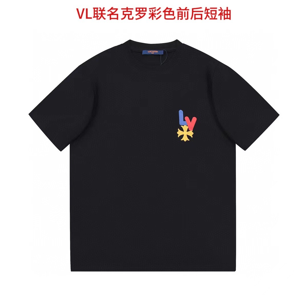 VL联名克罗彩色前后短袖lv路易威登LOUIS VUITTON 驴家1v 经典联名克罗心图案圆领半袖T恤短袖男女同款 情侣款  宽松版型 （最高版本 原版面料 高版本 高品