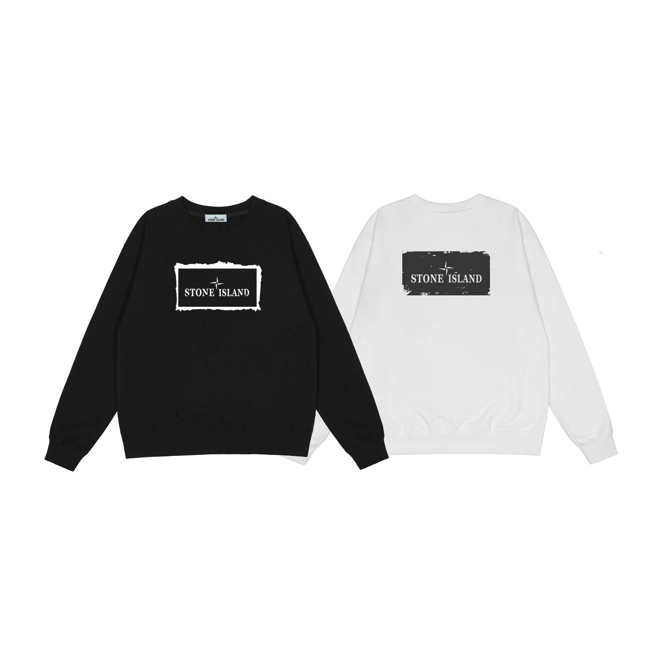  纯棉华棉350克Stone lsland/石头岛夏季新款前后印花圆领卫衣 黑色 白色