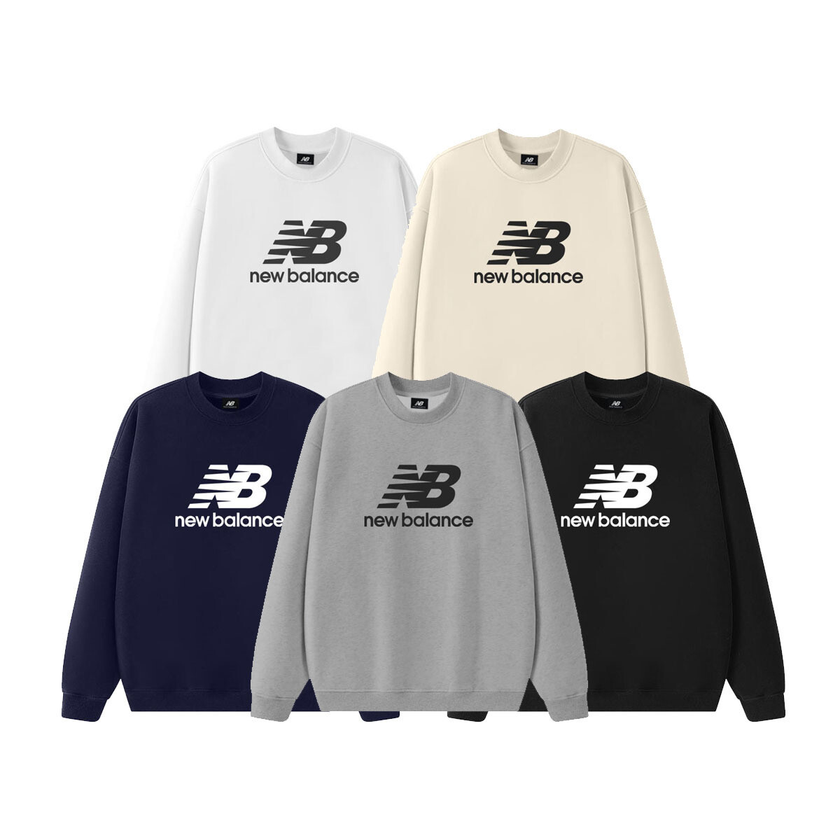  纯棉华棉350克New Balance SS25 NB纯色Logo字母圆领印花套头休闲毛圈卫衣 男女同款 颜色： 白色 黑色 灰色 藏蓝色 杏色 尺码：M L XL XXL