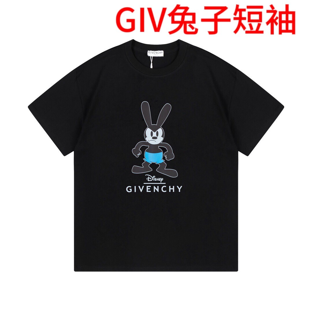 GIV兔子短袖七天无理由退换 质量问题破洞脏包出运费 GIV 2023春夏新款 联名迪士尼限定系列 欧阳娜娜同款双纱纯棉面料 数码喷印米奇兔logo 男女同款 短袖t恤