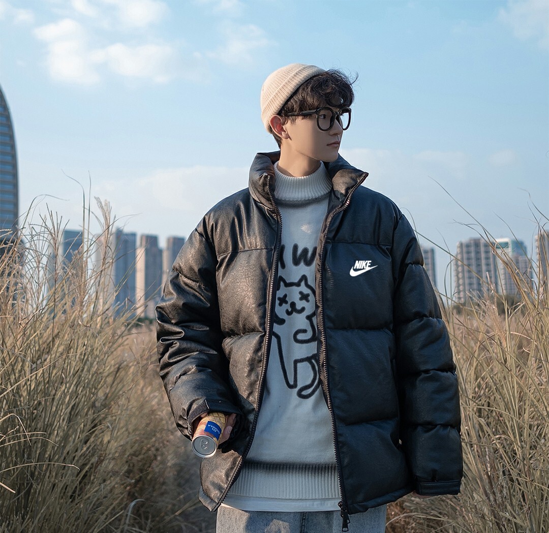 --上新 上新140【NIKE/耐克 2023FW专柜同步发售限定爆款皮衣羽绒棉服外套】ins/小红书/抖音 爆款皮衣外套，内里人工手塞高克重羽绒棉填充，立领式领口，保持