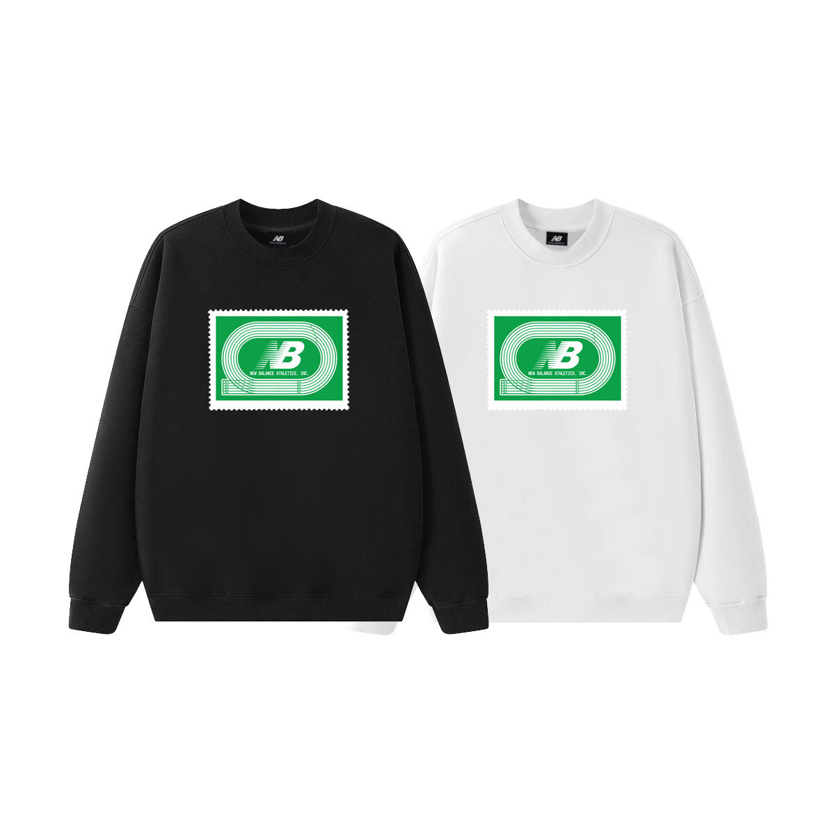  纯棉华棉350克 美式复古休闲纯色字母印花NB胸前LOGO圆领毛圈卫衣男女同款 颜色： 白