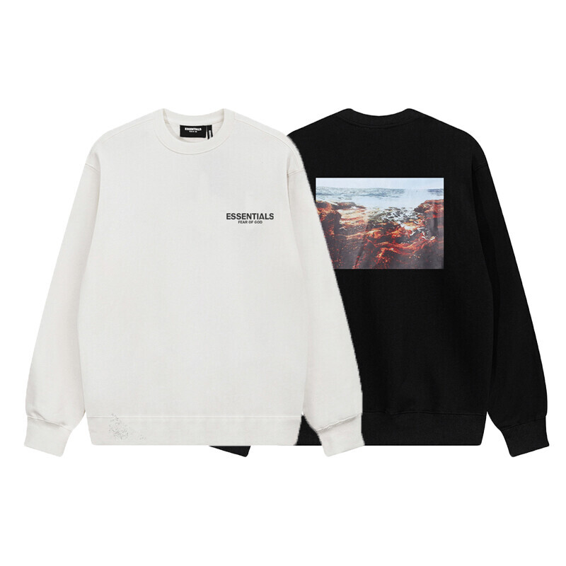  纯棉华棉350克FEAR OF GOD 复线 Essentials 3D风景画毛圈圆领卫衣