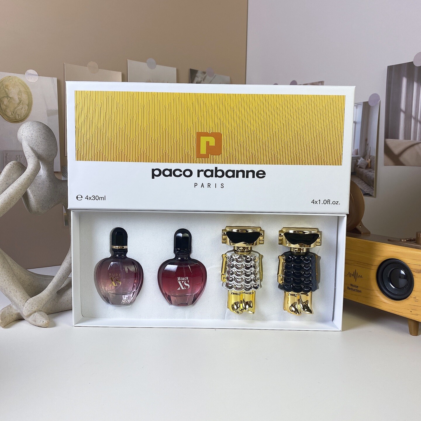 帕高机器人女士中样四件套30ml×4个，带喷头，内含：金色机器人女士，黑色机器人女士，精纯XS女士，XS女士