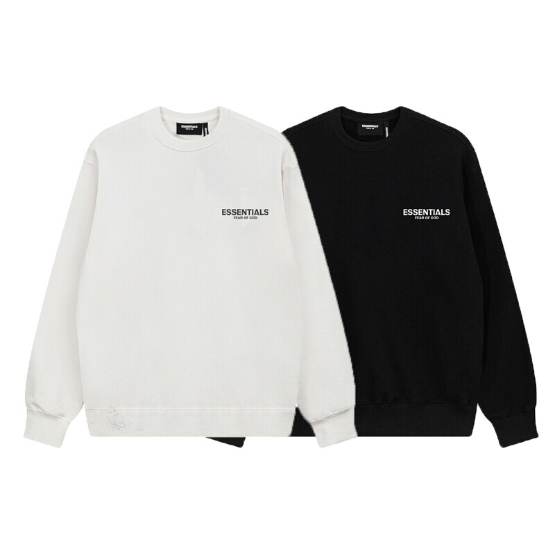  纯棉华棉350克FEAR OF GOD FOG ESSENTIALS复线印花字母毛圈圆领卫衣 白色 黑色