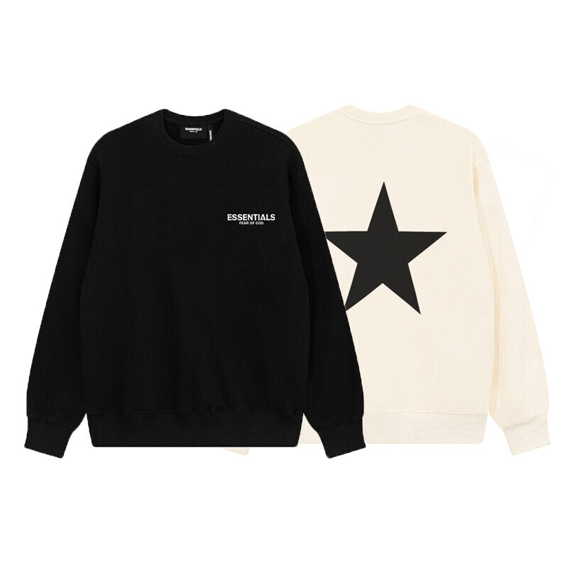  纯棉华棉350克 FEAR OF GOD FOG复线ESSENTIALS 吴亦凡同款 高街五角星印花毛圈圆领卫衣 杏色 黑色