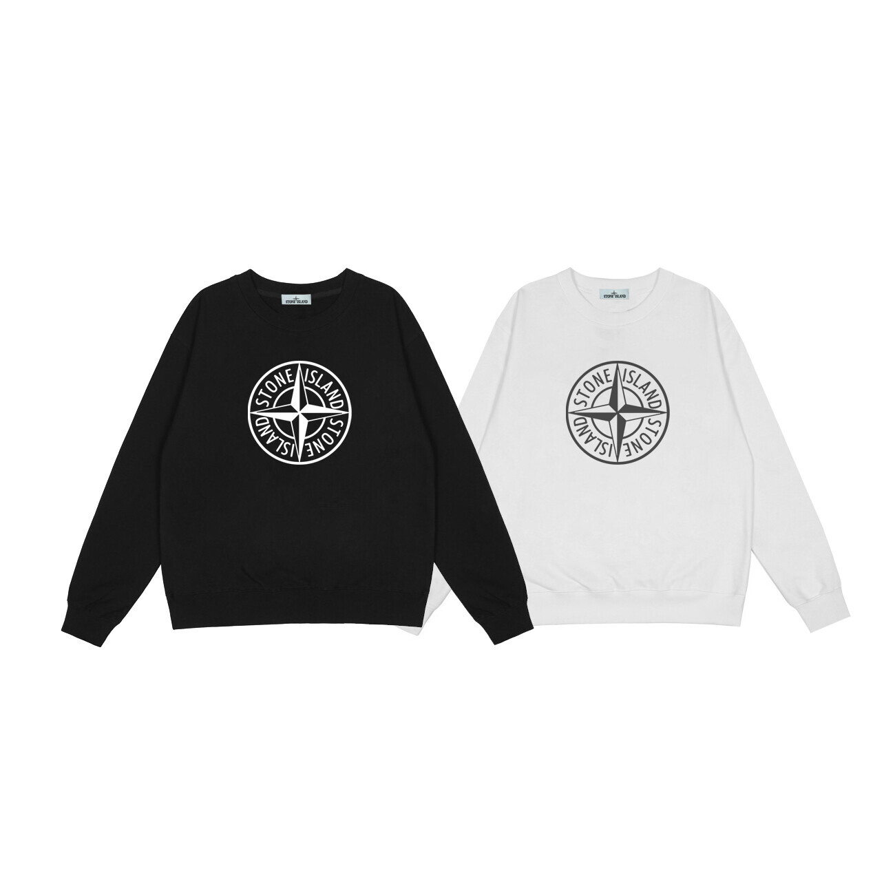  纯棉华棉350克Stone lsland/石头岛秋冬新款胸口破碎网格罗盘印花圆领卫衣 黑色 白色