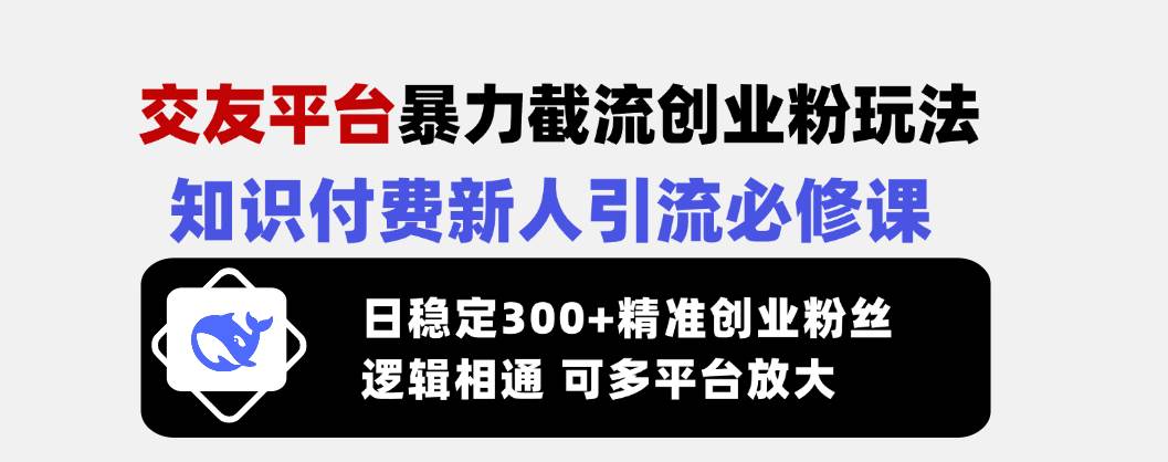 交友平台暴力截流创业粉玩法，知识付费新人引流必修课，日稳定300+精准创业粉