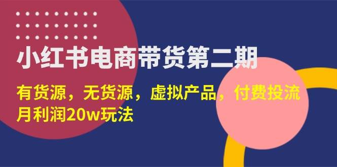 小红书电商带货第二期，有货源，无货源，虚拟产品，付费投流，月利润20w玩法