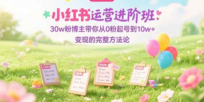 小红书运营进阶班，30w粉博主带你从0粉起号到10w+变现的完整方法论