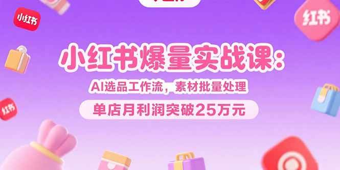 小红书爆量实战课，AI选品工作流，素材批量处理，单店月利润突破25万元