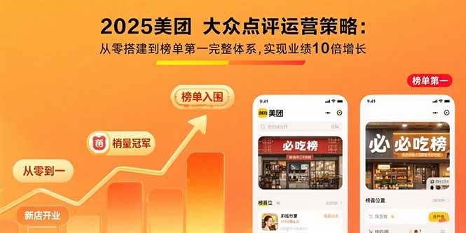 2025美团/大众点评运营策略：从零搭建到榜单第一完整体系，实现业绩10倍增长