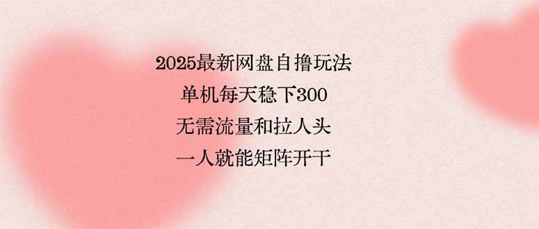 2025最新网盘自撸玩法，单机每天稳下3张，无需流量和拉人头，一个人就可轻松矩阵，全网独一份