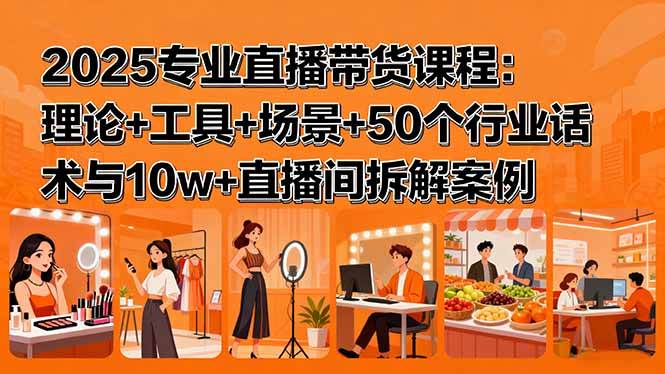 2025专业直播带货课程：理论+工具+场景+50个行业话术与10w+直播间拆解案例
