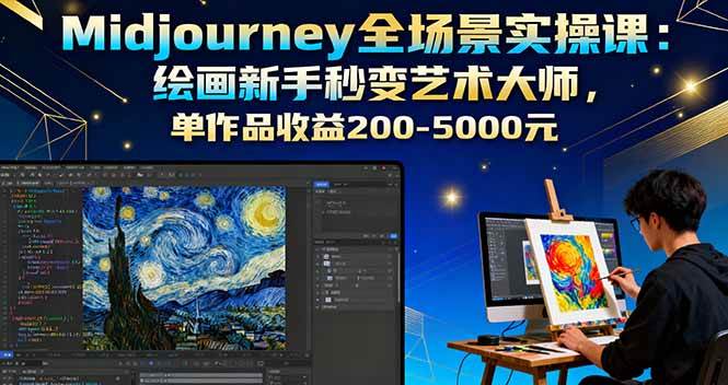 Midjourney全场景实操课：绘画新手秒变艺术大师，单作品收益200~5000元