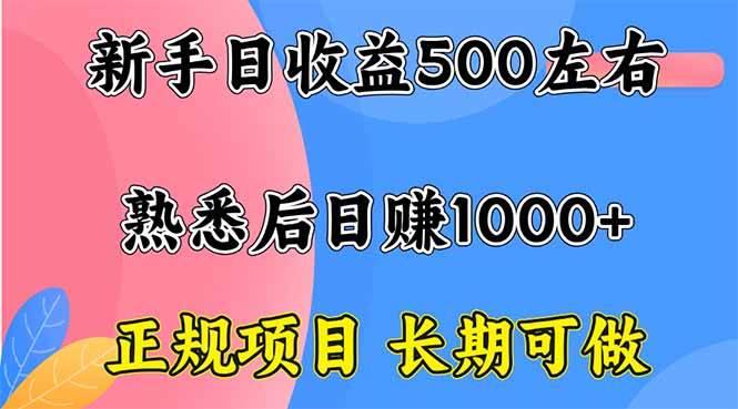 新手日收益500+，正规项目，长期可做