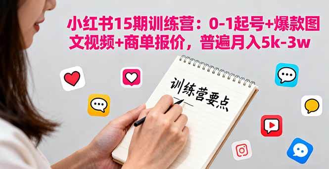 小红书15期训练营：0-1起号+爆款图文视频+商单报价，普遍月入5k~3w