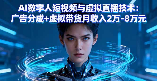 AI数字人短视频与虚拟直播技术：广告分成+虚拟带货月收入2万~8万元