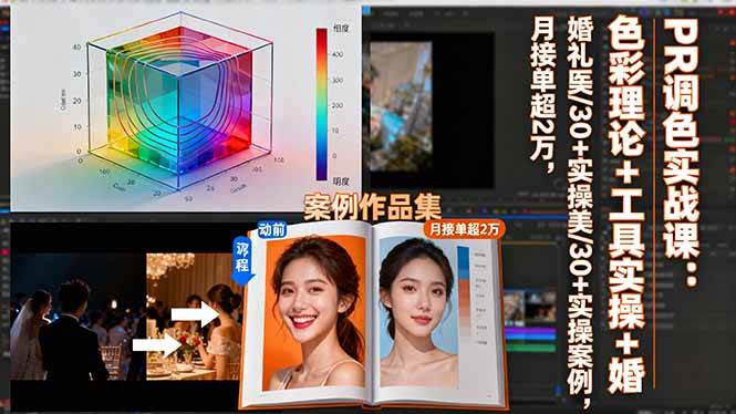 PR调色实战课：色彩理论+工具实操+婚礼医美/30+实操案例，月接单超2万+