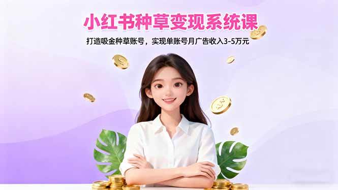 小红书种草变现系统课：打造吸金种草账号，实现单账号月广告收入3~5万元+