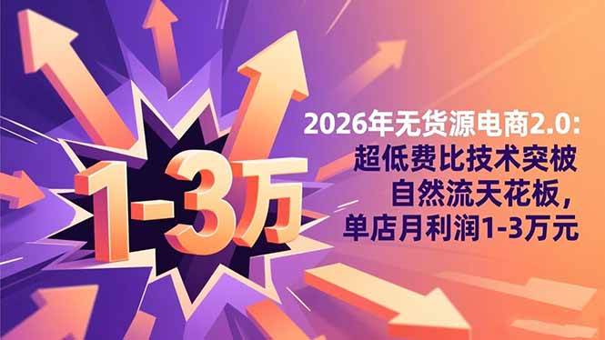 2026年无货源电商2.0：超低费比技术突破自然流天花板，单店月利润1~3万元