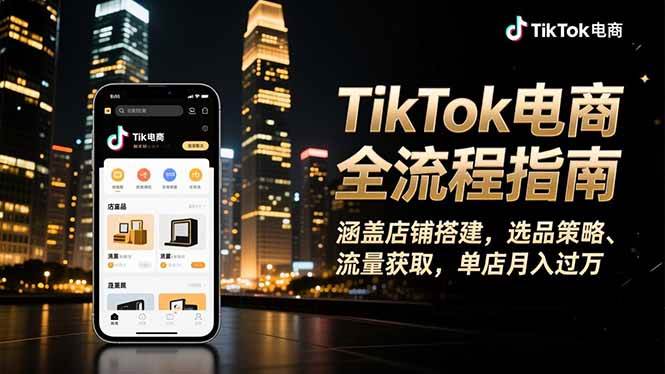 TikTok电商全流程指南，涵盖店铺搭建、选品策略、流量获取，单店月入过万