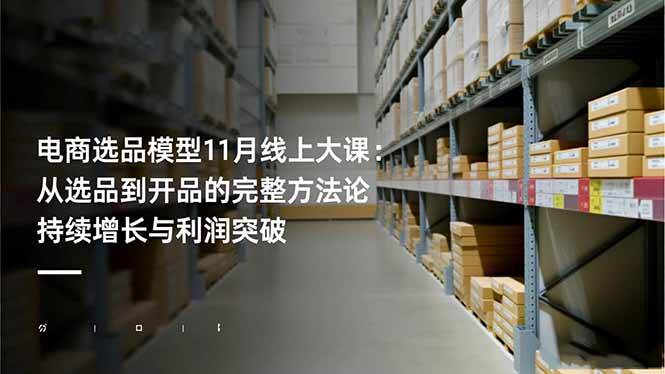 电商选品模型11月线上大课：从选品到开品的完整方法论，持续增长与利润突破