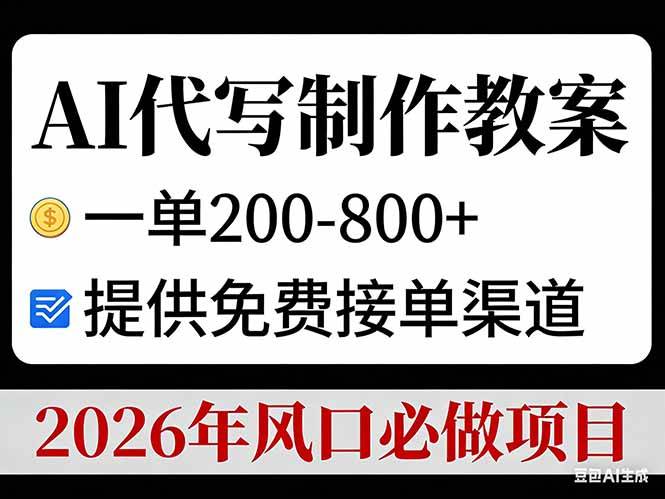AI代写制作教案，一单200~800+，提供免费接单渠道，2026年风口必做项目